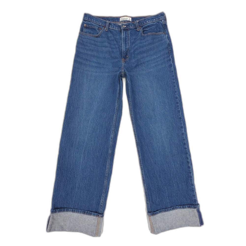 ABERCROMBIE 90s Relaxed Jeans High Rise Rolled Cuffed Y2k Clean Girl Dark Wash